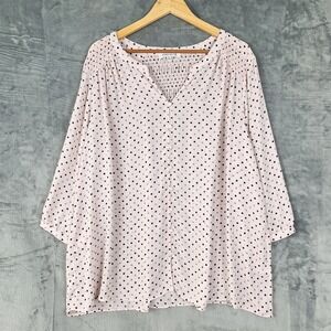 Rose & Olive Top 2X Pink Polka Dot Popover Boho Button Up Career Office Workwear